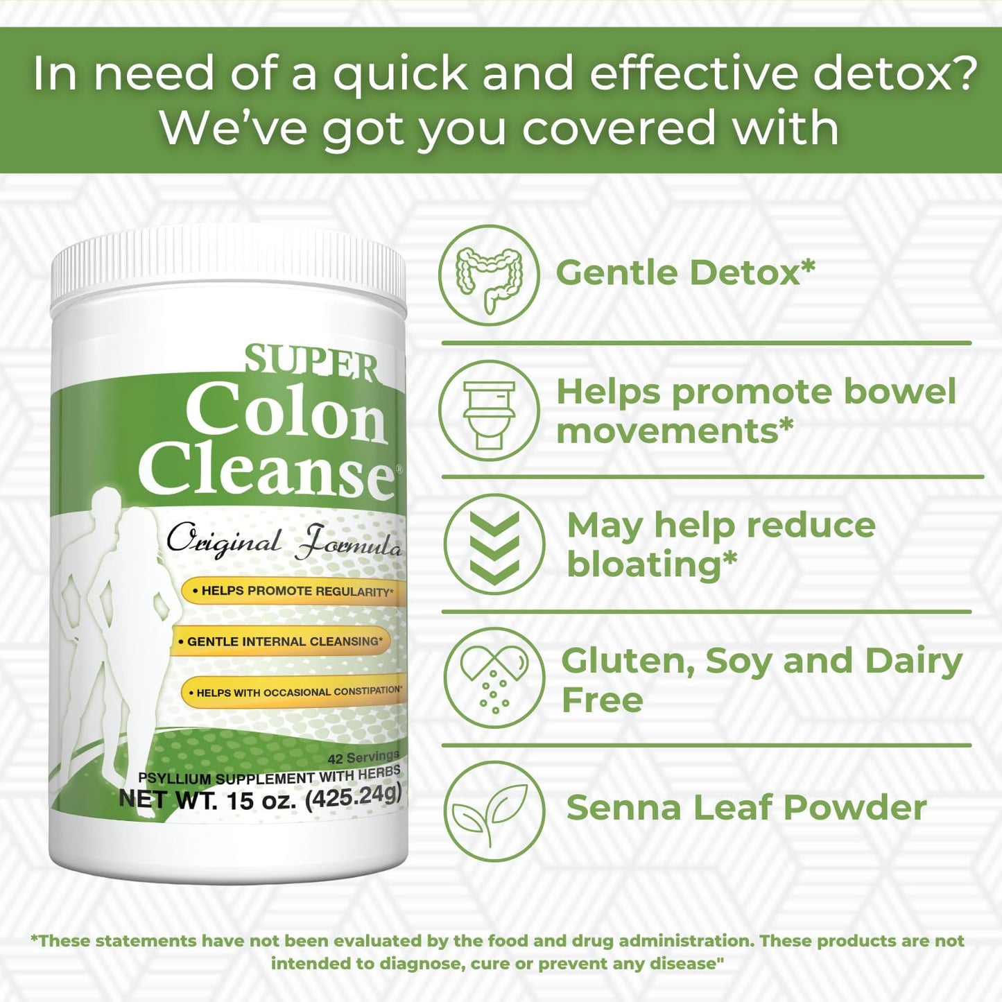 Health Plus Super Colon Cleanse Original Formula (1990-2025), 15 oz Powder, 42 Servings, with Psyllium Husk and Senna Leaf