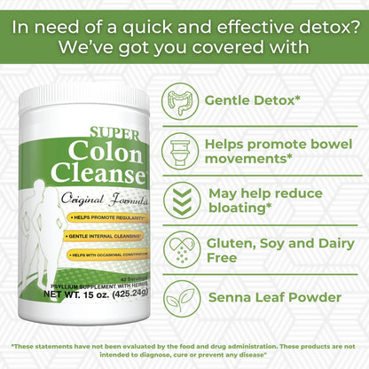 Health Plus Super Colon Cleanse Original Formula (1990-2025), 15 oz Powder, 42 Servings, with Psyllium Husk and Senna Leaf