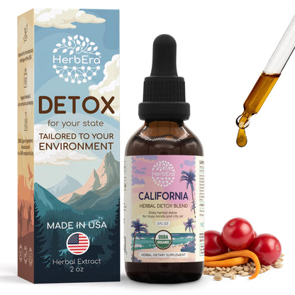 HerbEra California Herbal Detox Blend - USDA Organic Extract, Made in USA | Immune & Liver Support Liquid Drops | Burdock, Dandelion Root