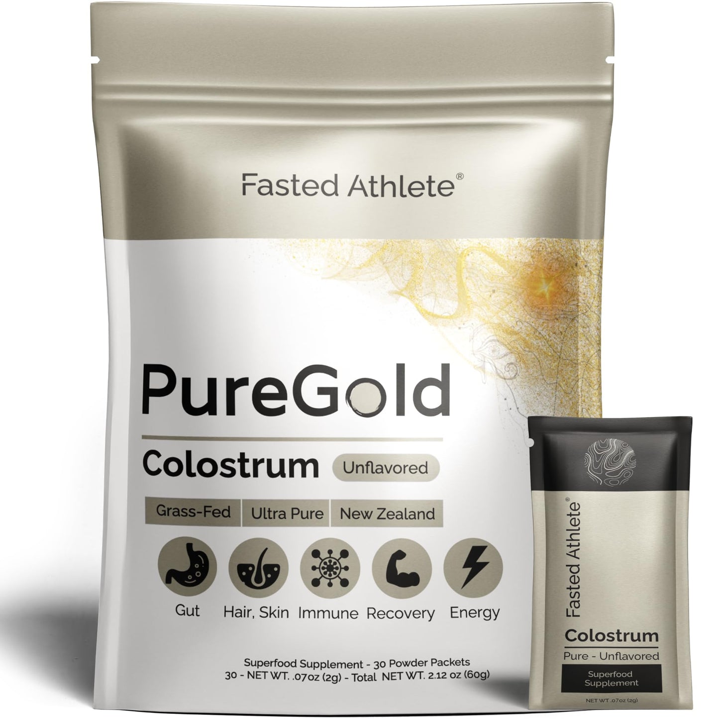 PureGold - Bovine Colostrum Powder - 100% Pure New Zealand Grass Fed, Supports Gut Health, Skin, Hair, & Immunity