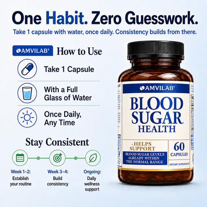 AMVILAB Blood Sugar Health Natural 20 Herbs and Vitamins with Cinnamon, Alpha Lipoic Acid to Support Health, Non-GMO, for Men Women, Supports Healthy Energy Levels