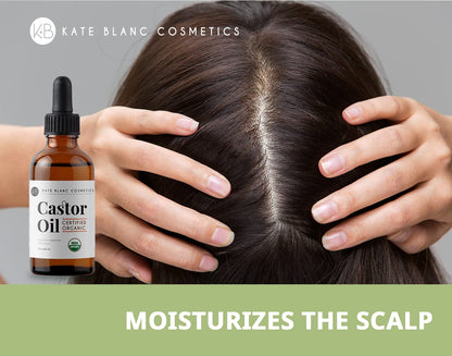 Kate Blanc Cosmetics Castor Oil Organic for Hair, Lashes, Face, Skin (2oz), 100% Pure, Cold Pressed, Hexane Free Hair Oil.