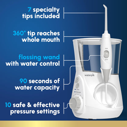 Waterpik Aquarius Water Flosser For Teeth Cleaning, Gums, Braces, Dental Care, Electric Power With 10 Settings, 7 Tips For Multiple Users And Needs, ADA Accepted, W