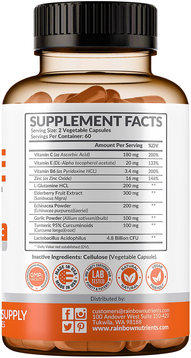 10 in 1 Immune Support Supplement (No Fillers) | Vitamin C, Zinc, Elderberry, Echinacea, Turmeric, Probiotics |Immunity Booster for Multi-System Immune Defense,