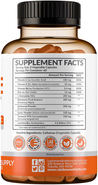 10 in 1 Immune Support Supplement (No Fillers) | Vitamin C, Zinc, Elderberry, Echinacea, Turmeric, Probiotics |Immunity Booster for Multi-System Immune Defense,