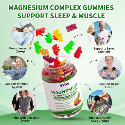 Magnesium Complex Gummies 8 Elemental 1000mg - Magnesium Glycinate, Citrate, Malate, Taurate, Supports Bones, Muscle, Nerve Health, for Women & Men, Vegan Non-GMO, Mixed Flavors, 60 Count YXSW buy supplements Au
