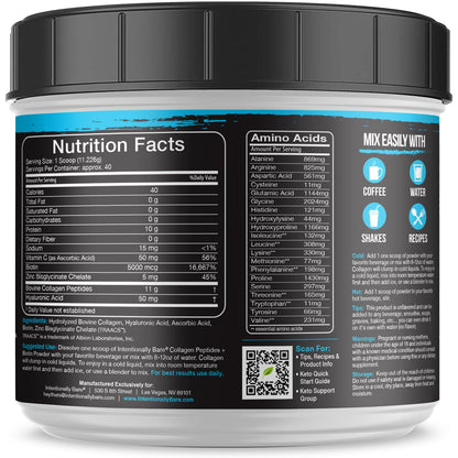 Intentionally Bare Grass Fed Hydrolyzed Collagen Peptides Powder - Bovine Collagen Powder – with Biotin, Hyaluronic Acid, Vitamin C & Zinc - Peptides I & III