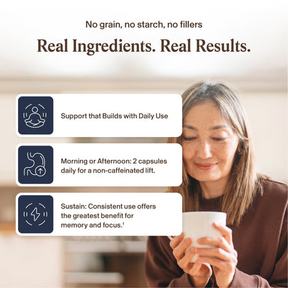 Real Mushrooms Lion’s Mane Focus Capsules (90 Count) – Organic Lions Mane Fruiting Body Extracts with 200mg Alpha GPC Choline