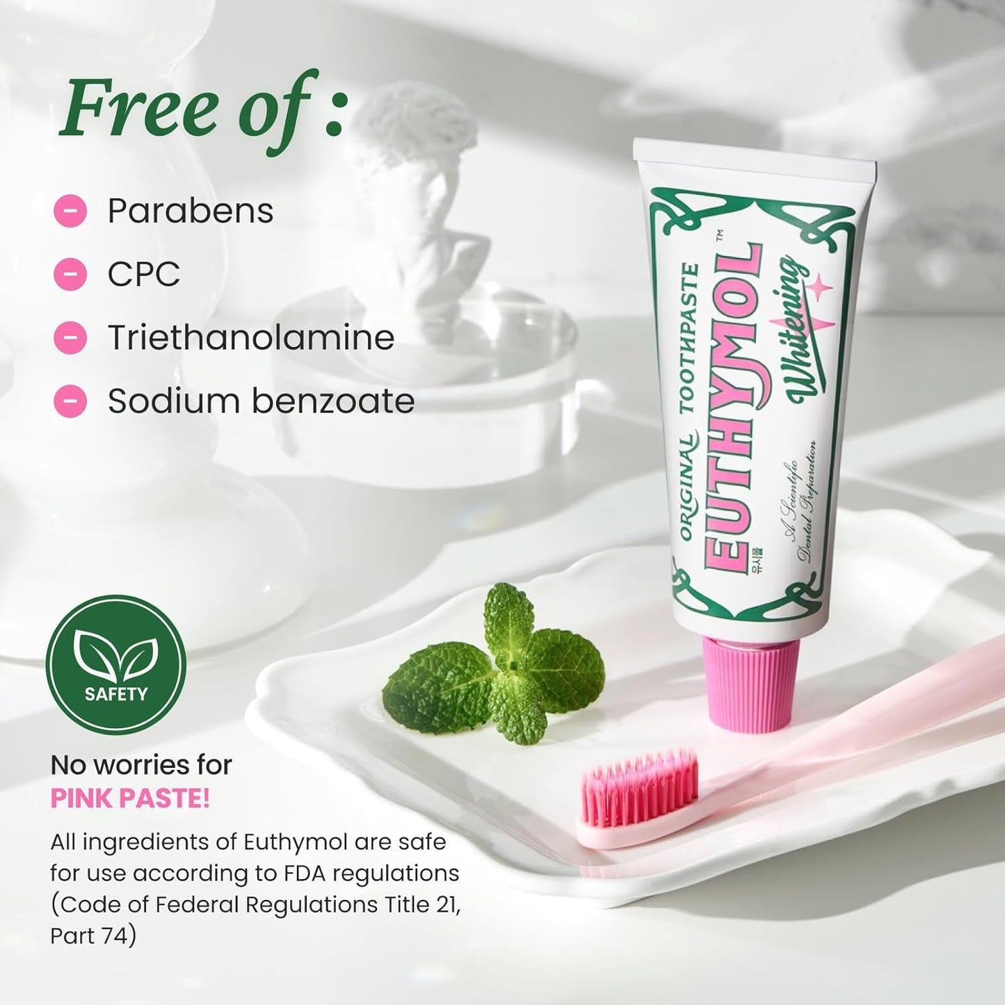 EUTHYMOL Whitening Toothpaste (3.7fl oz) - Stain Removal in 2 Weeks, Long-Lasting Freshness for Sensitive Gum & Teeth. Bad Breath
