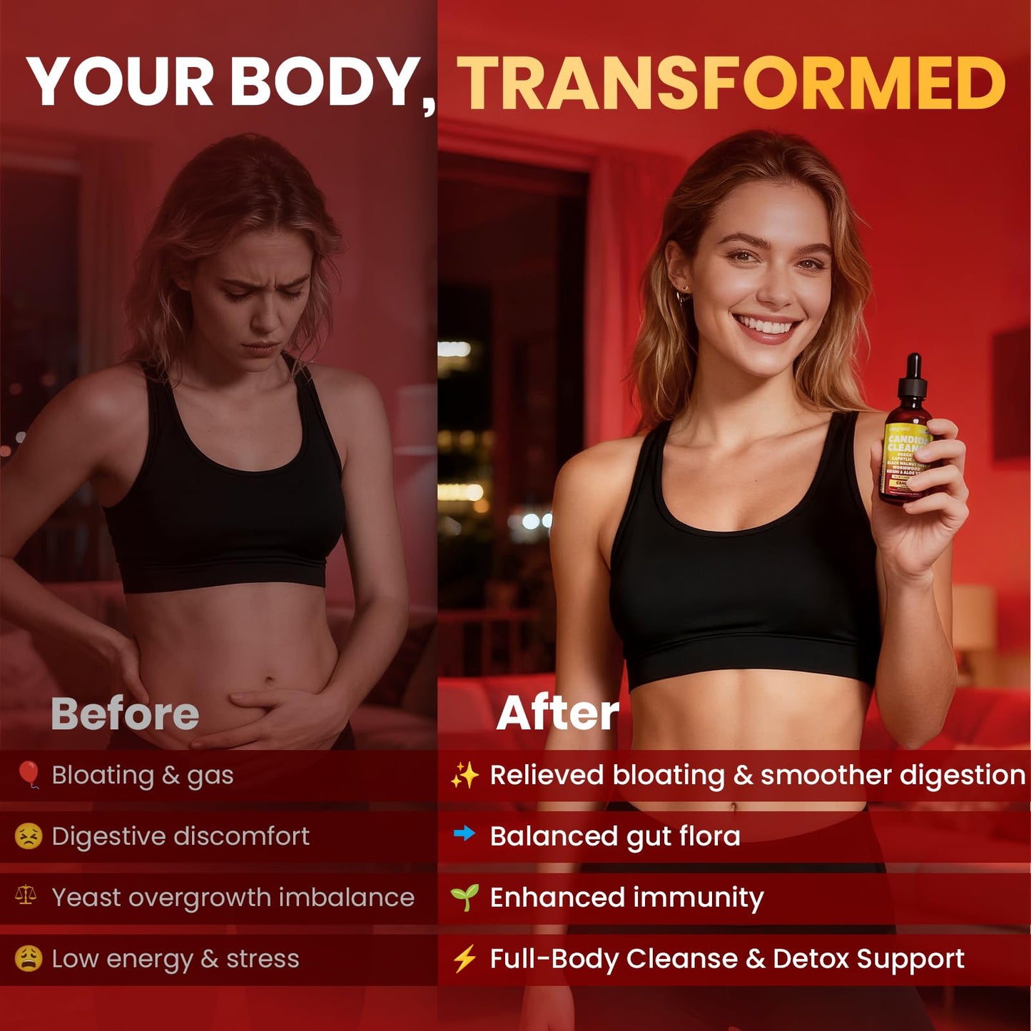 Candida Cleanse Detox with Triple-Targeting Technology, All-in-1 Synergy Formula with Caprylic Acid, Oregano, Black Walnut & Wormwood – Yeast Detox, Gut Health