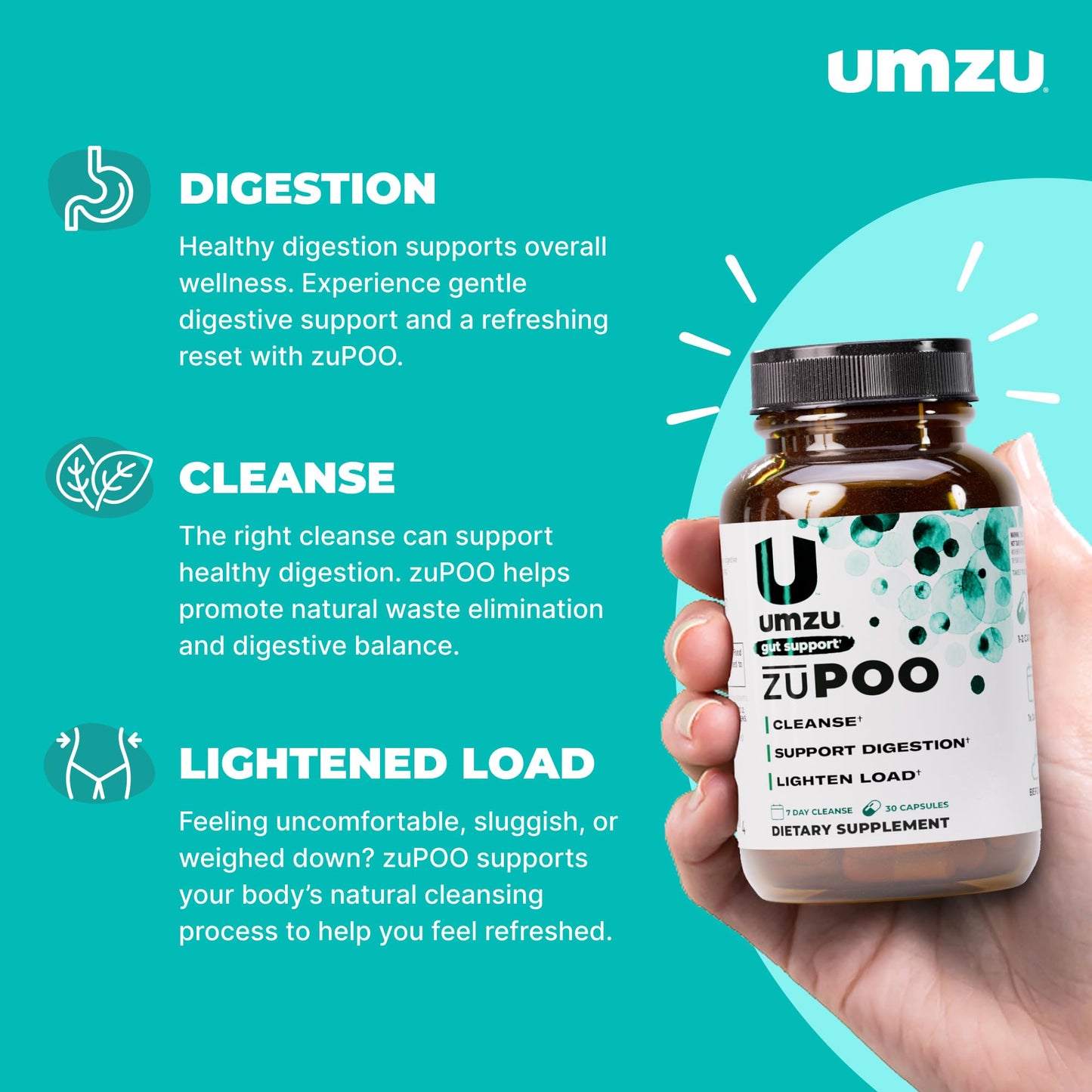 UMZU zuPOO Gut Cleanse Detox, 30 Capsules – 7-Day Natural Colon Cleanse with Cascara Sagrada & Magnesium Citrate – Vegan, Non-GMO