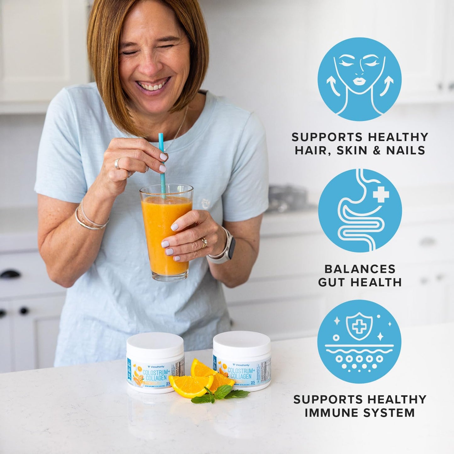 Colostrum Collagen Powder Hydrolyzed Peptide HydroPeach Gut Health Skin & Immune Support | 1g Bovine Colostrum, 2g Collagen Peptides, 20mg Peach Ceramides