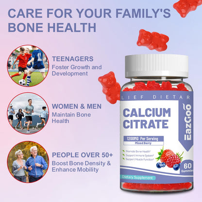 Calcium Citrate Gummies, Chewable 1200mg Calcium Gummies for Women & Men, Calcium Supplement for Muscle & Immune Support,