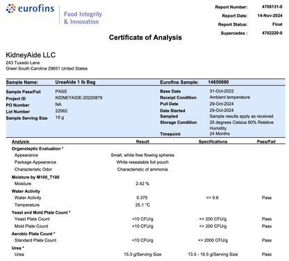 UreaAide Unflavored Urea Powder for Low Sodium 30 Servings Oral Urea Powder for Hyponatremia-Single Ingredient 100% Medical Grade Urea with 15 gram Dose Scoop