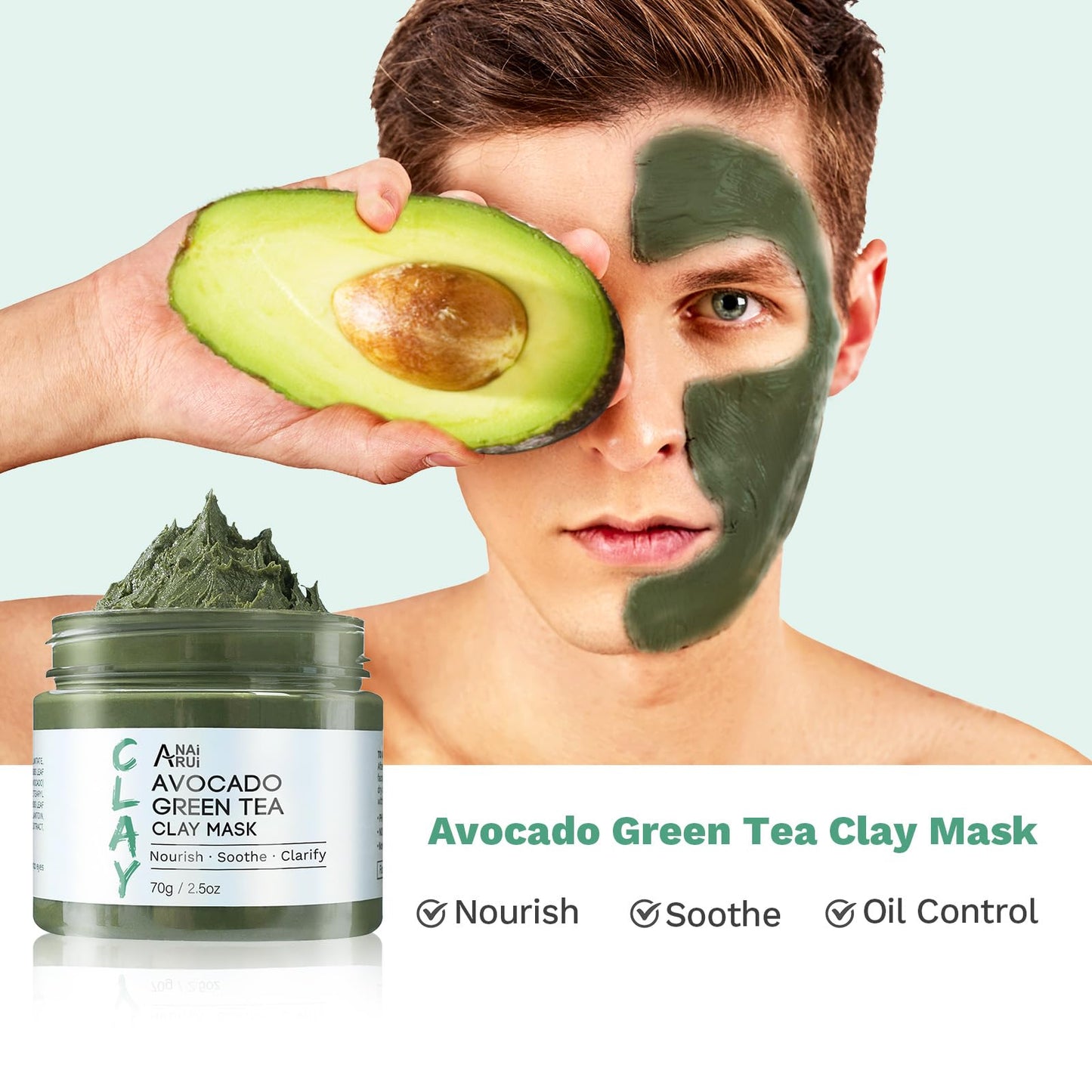 ANAI RUI 3 Pack Clay Mask Set Turmeric Vitamin C Clay Mask -Rose Facial Mask -Avocado Green Tea Mud Mask Smoothing, Hydration & Glow,Spa Gift Set