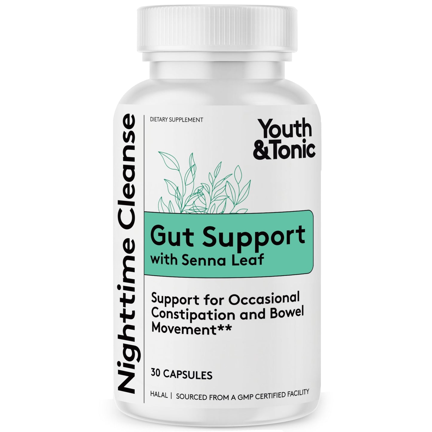 Youth & Tonic Overnight Intestinal Cleanse Supplement for Occasional Constipation Relief, Gut & Colon Cleanse Detox with Senna Leaf, Psyllium Husk Powder