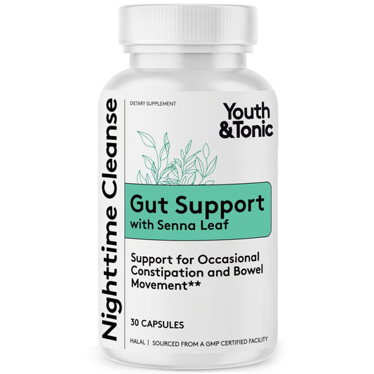 Youth & Tonic Overnight Intestinal Cleanse Supplement for Occasional Constipation Relief, Gut & Colon Cleanse Detox with Senna Leaf, Psyllium Husk Powder