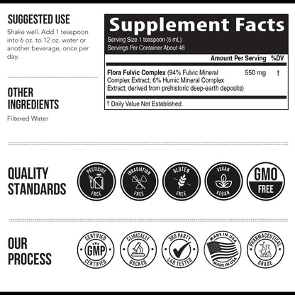 Flora Fulvic | Fulvic Acid + Humic Acid Complex – 550 mg | Mined in Utah, Prehistoric Deep Earth Extract | Immunity, Gut, Digestion