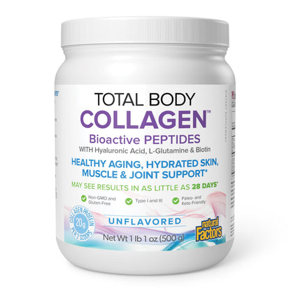 Natural Factors Total Body Collagen - Bioactive Collagen Supplement for Hair & Nail Growth Support - Healthy Skin Supplement with Protein, Vitamin C & More
