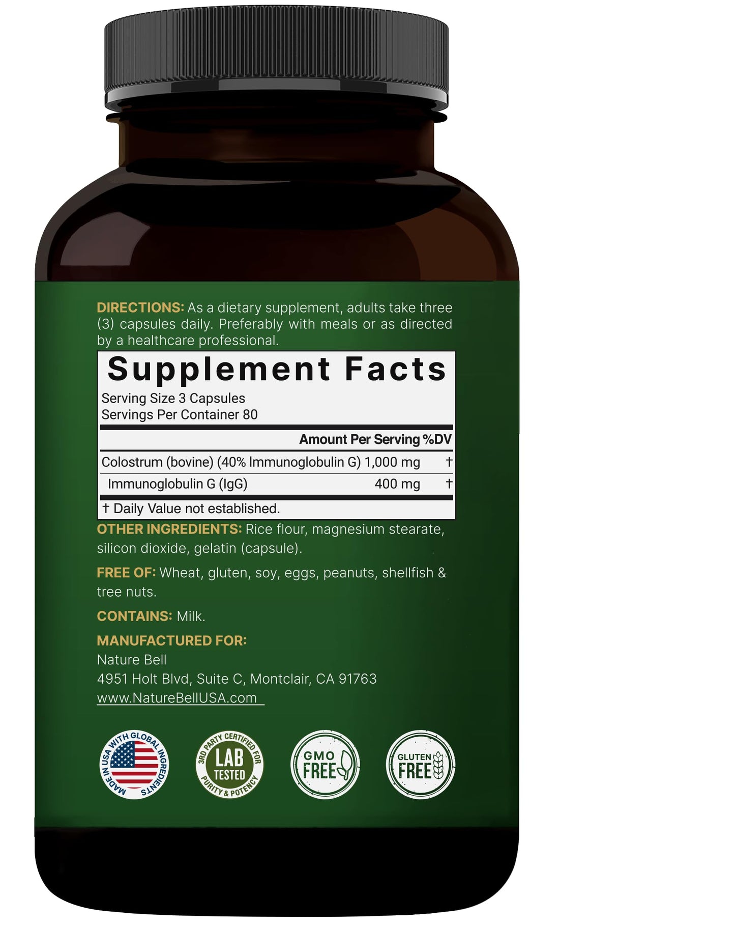 NatureBell Bovine Colostrum Supplement 1,000mg Per Serving, 240 Capsules | 40% IgG Colostrum Powder for Gut Health, Bloating, Skin,