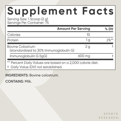 Sports Research® Bovine Colostrum Powder – Easy to Mix, Single Ingredient Superfood – Immunity Support & Gut Health w/IgG Antibodies - U.S. Sourced