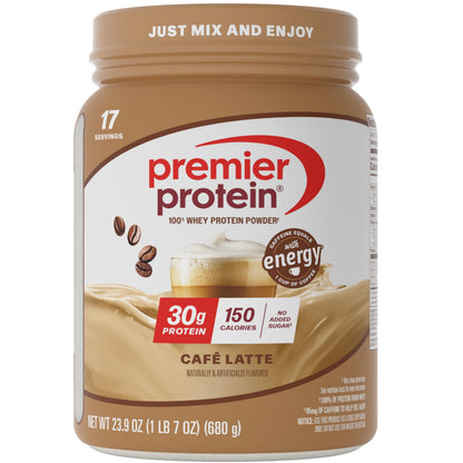 Premier Protein Powder, Café Latte, 30g Protein, 95mg Caffeine for Energy, No Added Sugar, 100% Whey Protein, Keto Friendly