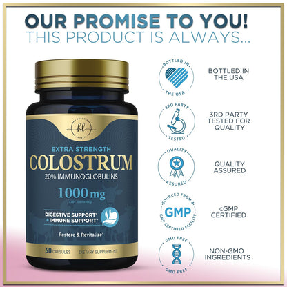 Bovine Colostrum Powder 1000mg Per Serving - with Immunoglobulins (IgG) for Immune Support, Energy & Gut Health Supplement, SP Colostrum Powder Pills,