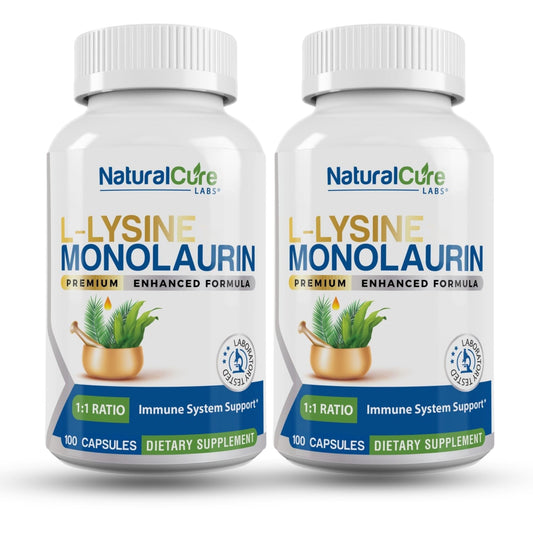 Natural Cure Labs L-Lysine with Monolaurin 600mg 1:1 Ratio, 2 Pack, 200 Capsules Natural Cure Labs buy supplements Au