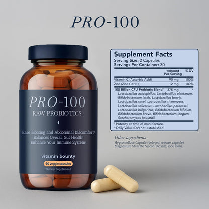 Vitamin Bounty Pro-100 Probiotic 100 Billion CFU - 13 Strains for Digestive Health & Immune Support - High Potency Probiotics for Women & Men