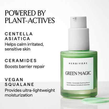 HERBIVORE Green Magic Cica + Ceramides – Fast-acting Redness-Reducing Serum for Sensitive Skin, Plant-based, Vegan, Cruelty-free, 30mL / 1 oz