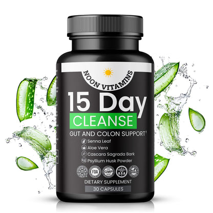 15-Day Colon Cleanse & Gut Detox – Natural Probiotic Cleanser with Senna Leaf, Psyllium & Aloe – Halal for Men & Women – Supports Digestive Health