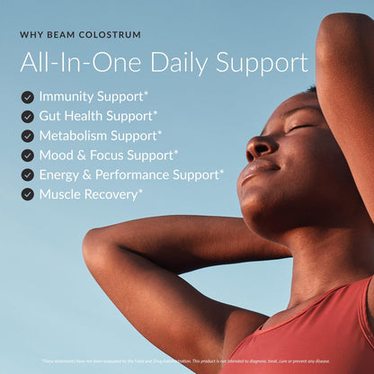 BEAM Unflavored Colostrum Powder I Grass-Fed Pure Whole Bovine Colostrum for Gut Health, Bloating & Immune Support I Non-GMO Recovery Supplement