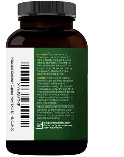 NatureBell Bovine Colostrum Supplement 1,000mg Per Serving, 240 Capsules | 40% IgG Colostrum Powder for Gut Health, Bloating, Skin,