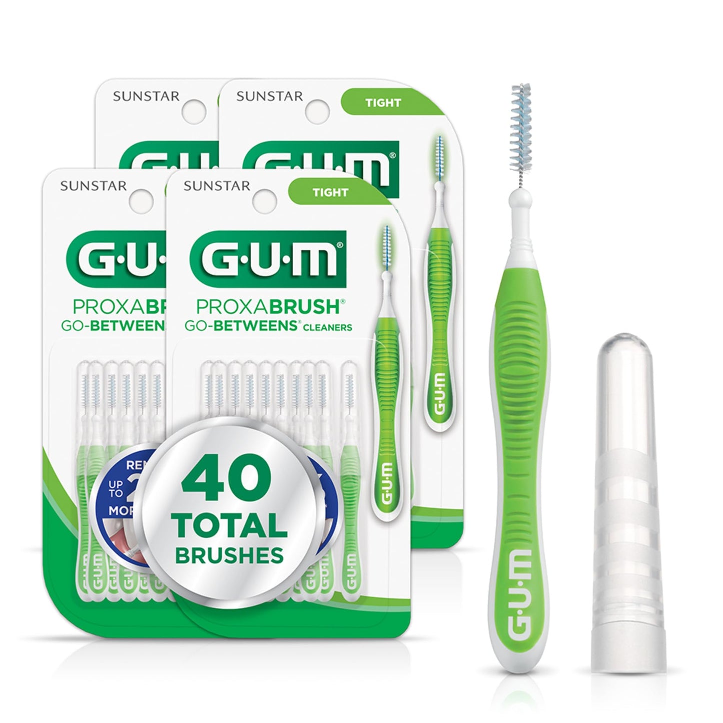 GUM Proxabrush Go-Betweens Tight Interdental Brushes – Soft Bristle Dental Picks for Plaque Removal, Health & Braces Care, 10 Count (Pack of 4) 40 Total