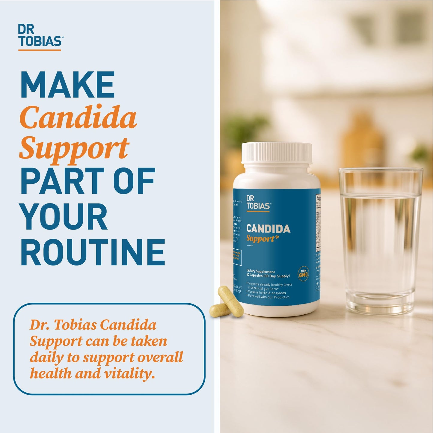 Dr. Tobias Candida Support, Gut Flora Balance Complex with Oregano, Caprylic Acid, Enzymes & Probiotics, Support Intestinal Detox Cleanse & Gut Healt