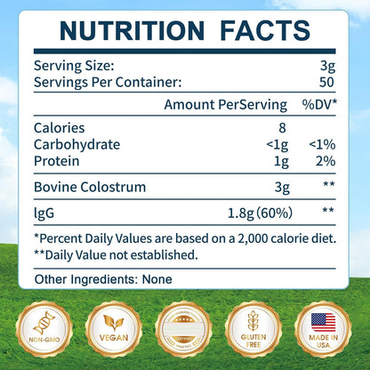 KEDISOM Grass-Fed Bovine Colostrum Supplement Powder - 60% High IgG 3000 mg for Gut Health, Immune Support - Easy to Mix Natural Liposomal