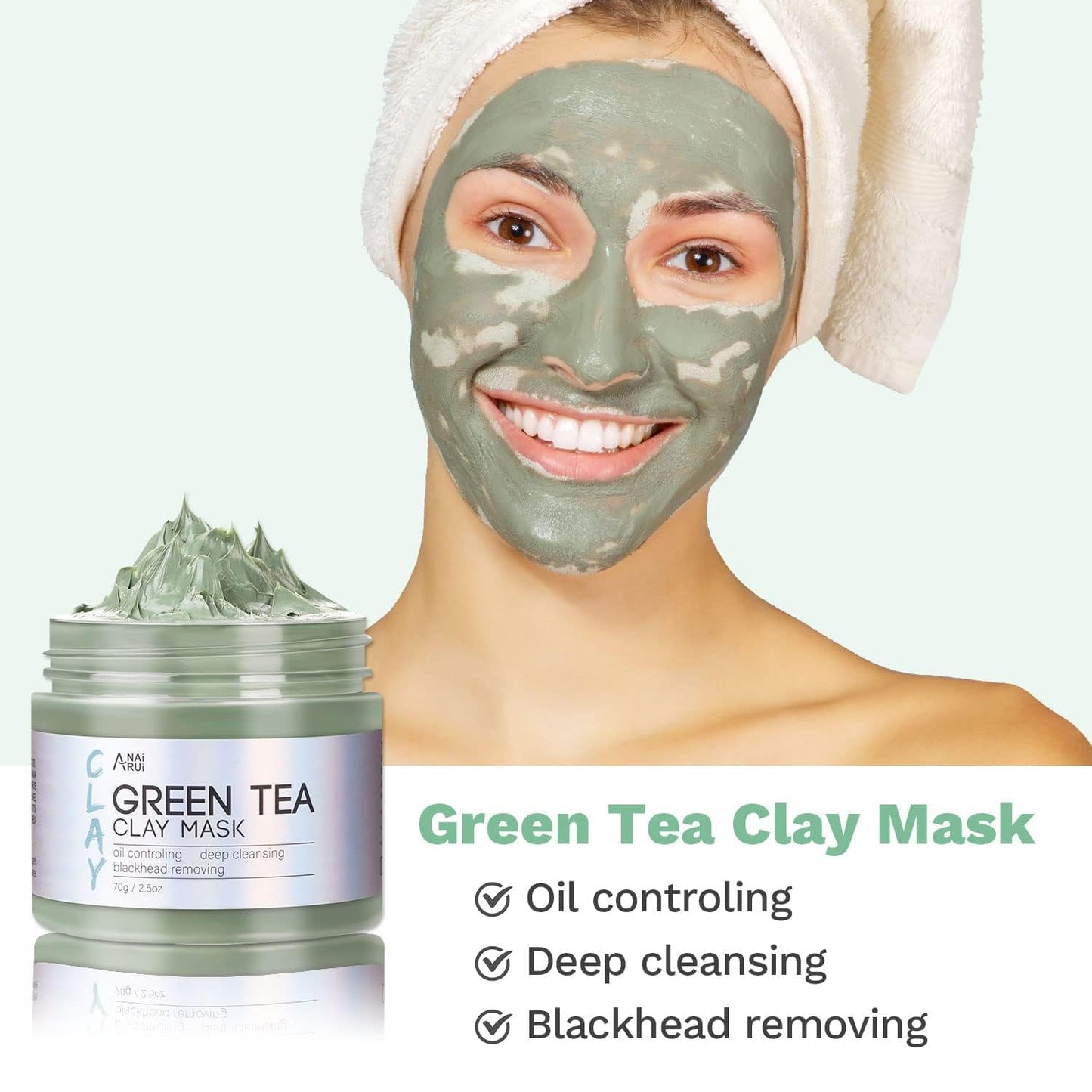 ANAI RUI 3 Pcs Face Mask Set - Turmeric Clay Mask - Green Tea Face Mask - Dead Sea Mud Mask for Oily Skin, Blackheads & Pores -Spa Gift Set Self