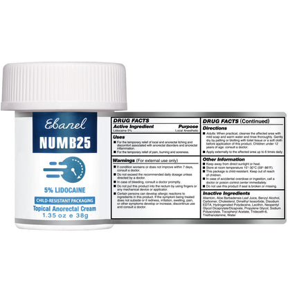 Ebanel Bundle of Numb25 Lidocaine 5% Topical Numbing Cream 1 Oz, and Pain Relief Roll On Arnica Menthol 3 Oz