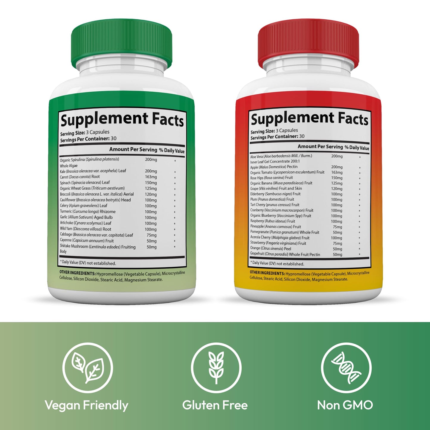 Justified Laboratories Superfoods Set - Includes Vital Fruits (90 Capsules) + Vital Veggies (90 Capsules) - Non-GMO, Vegan - 30 Servings per Bottle