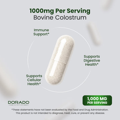 Colostrum Supplement (120 Count) 1000mg Per Serving (Bovine Colostrum Capsules from First Milking Only, Std. to Contain 20% IgG Immunoglobulins) - Grass Fed, No Fillers,