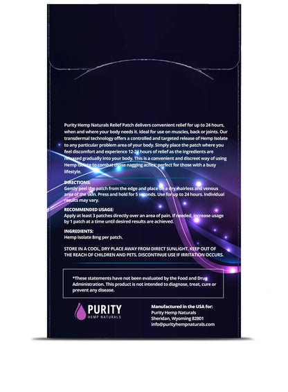 Purity Hemp Naturals Body Discomfort Patch 240 mg - 30 ct (8 mg ea.) Lasts 24 Hours. Sweat & Water Resistant. Convenient & Discreet. For Use On Any Part Of The Body. Plant-Based Extended-Release Patch Purity Hemp NaturalsBuy Supplements Australia