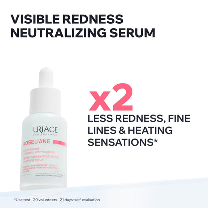 Uriage Roseliane Smoothing Serum, Visibly Calms Redness, Heating Sensations, Fine Lines, Face, Hesperidin, Enoxolone