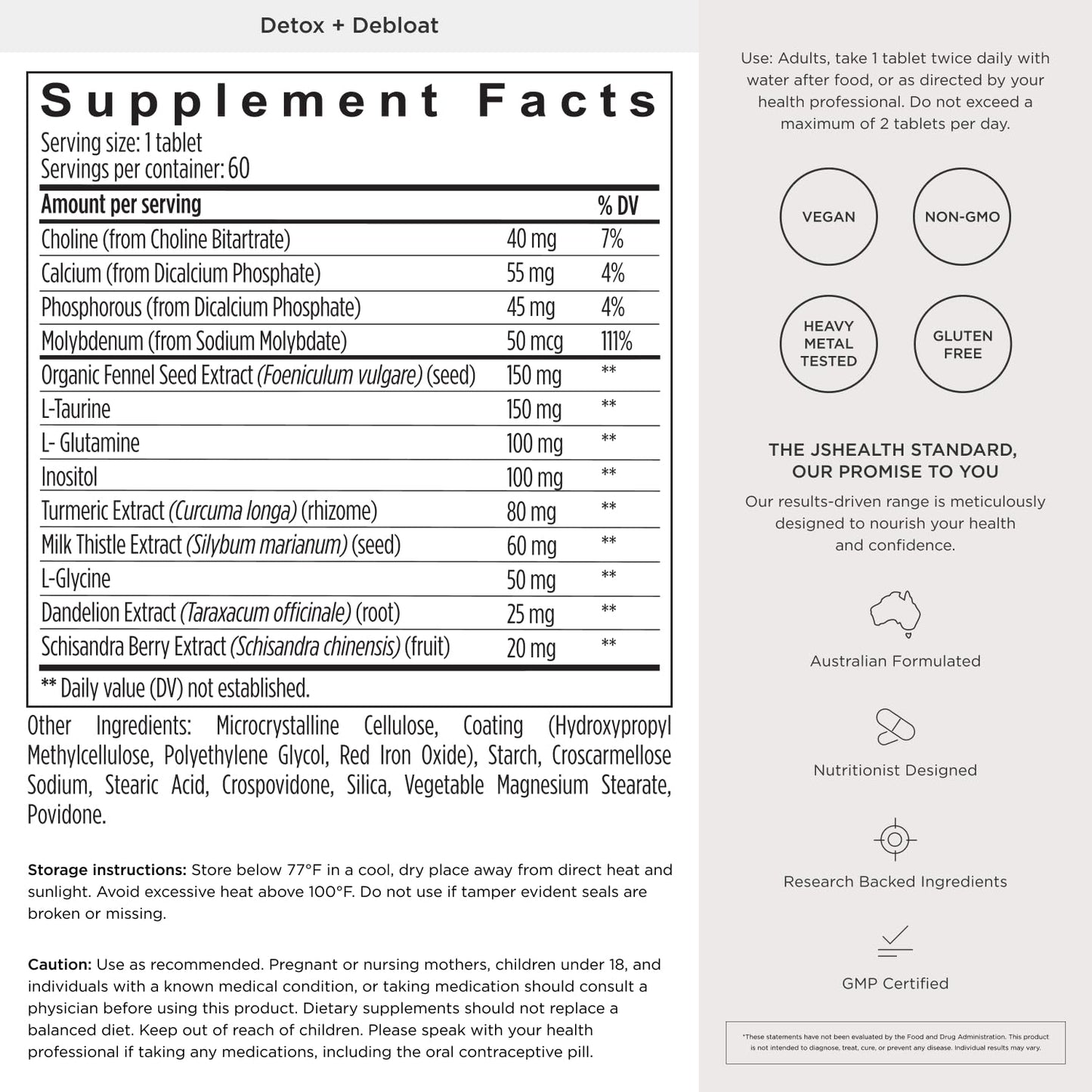 JSHealth Detox + Debloat. Bloating Relief for Women with Milk Thistle, Turmeric, and Fennel. Liver Health and Gut Support.