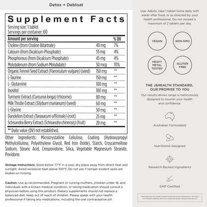 JSHealth Detox + Debloat. Bloating Relief for Women with Milk Thistle, Turmeric, and Fennel. Liver Health and Gut Support.