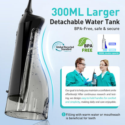 COSLUS Water Dental Flosser Teeth Pick C20: ADA Accepted, Portable Cordless Oral Irrigator 300ML Rechargeable Travel Irrigation Cleaner IPX7 Waterproof Electric