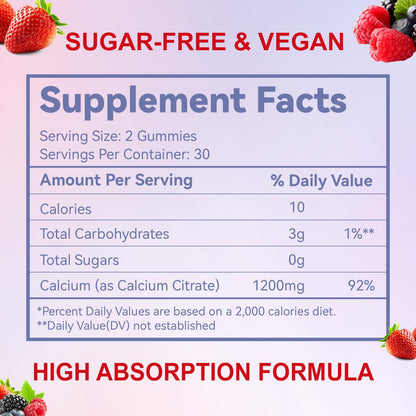 Calcium Citrate Gummies, Chewable 1200mg Calcium Gummies for Women & Men, Calcium Supplement for Muscle & Immune Support,