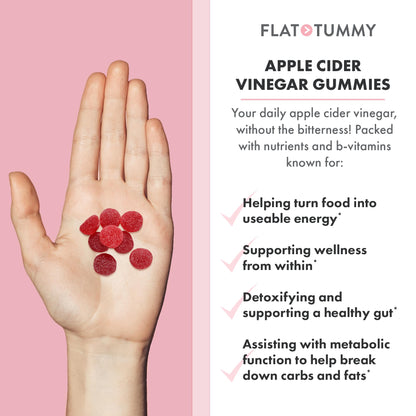 Flat Tummy Apple Cider Vinegar Gummies, 60 Count – ACV Gummies, Detox, Support Gut Health – Vegan-Friendly, Non-GMO - Beet and Pomegranate