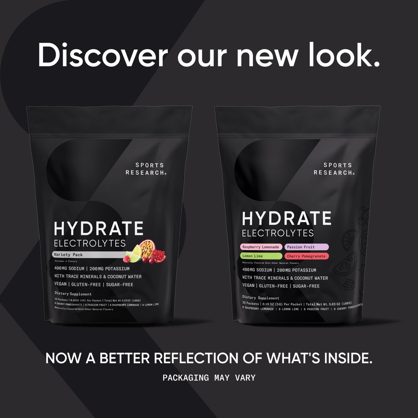 Sports Research® Hydrate Electrolytes Powder Packets - Sugar-Free & Naturally Flavored with Vitamins, Minerals, and Coconut Water