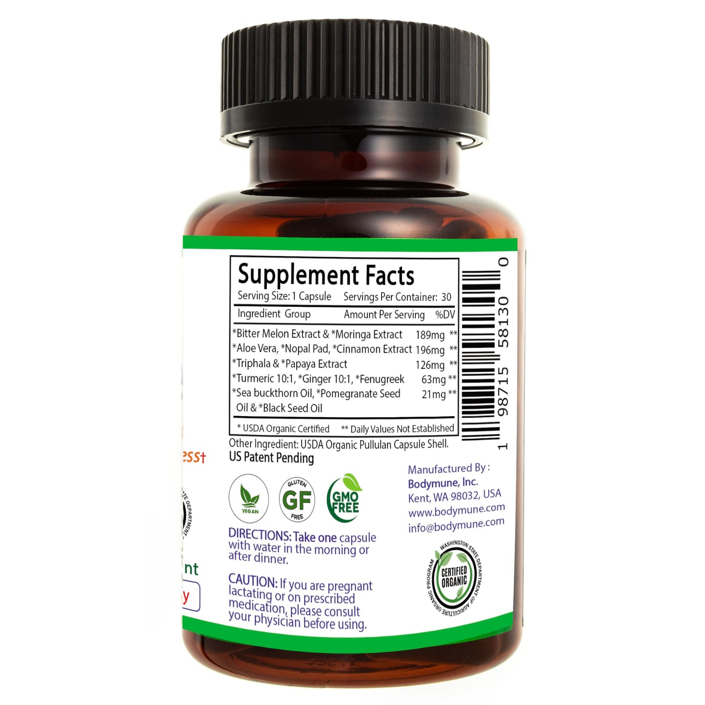 Bodymune Blood Sugar Blend – Organic Blood Sugar Support Supplement – with Bitter Melon Capsules, Moringa, & Black Seed Oil – 33 Capsules