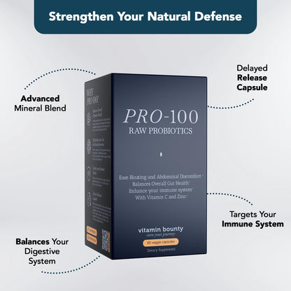 Vitamin Bounty Pro-100 Probiotic 100 Billion CFU - 13 Strains for Digestive Health & Immune Support - High Potency Probiotics for Women & Men